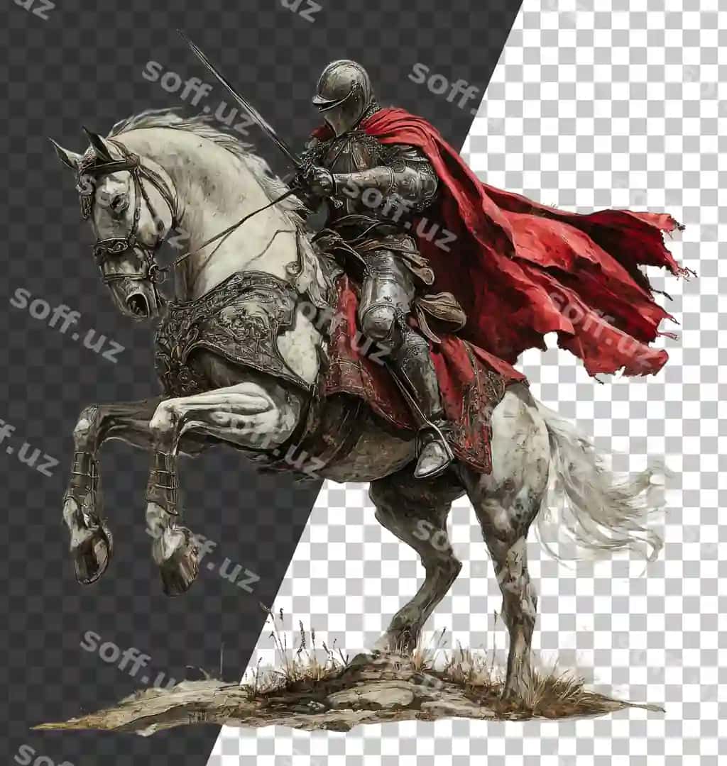 Png qirmish zirav atda qizil poyoqli | Png knight armor riding horse with red cape