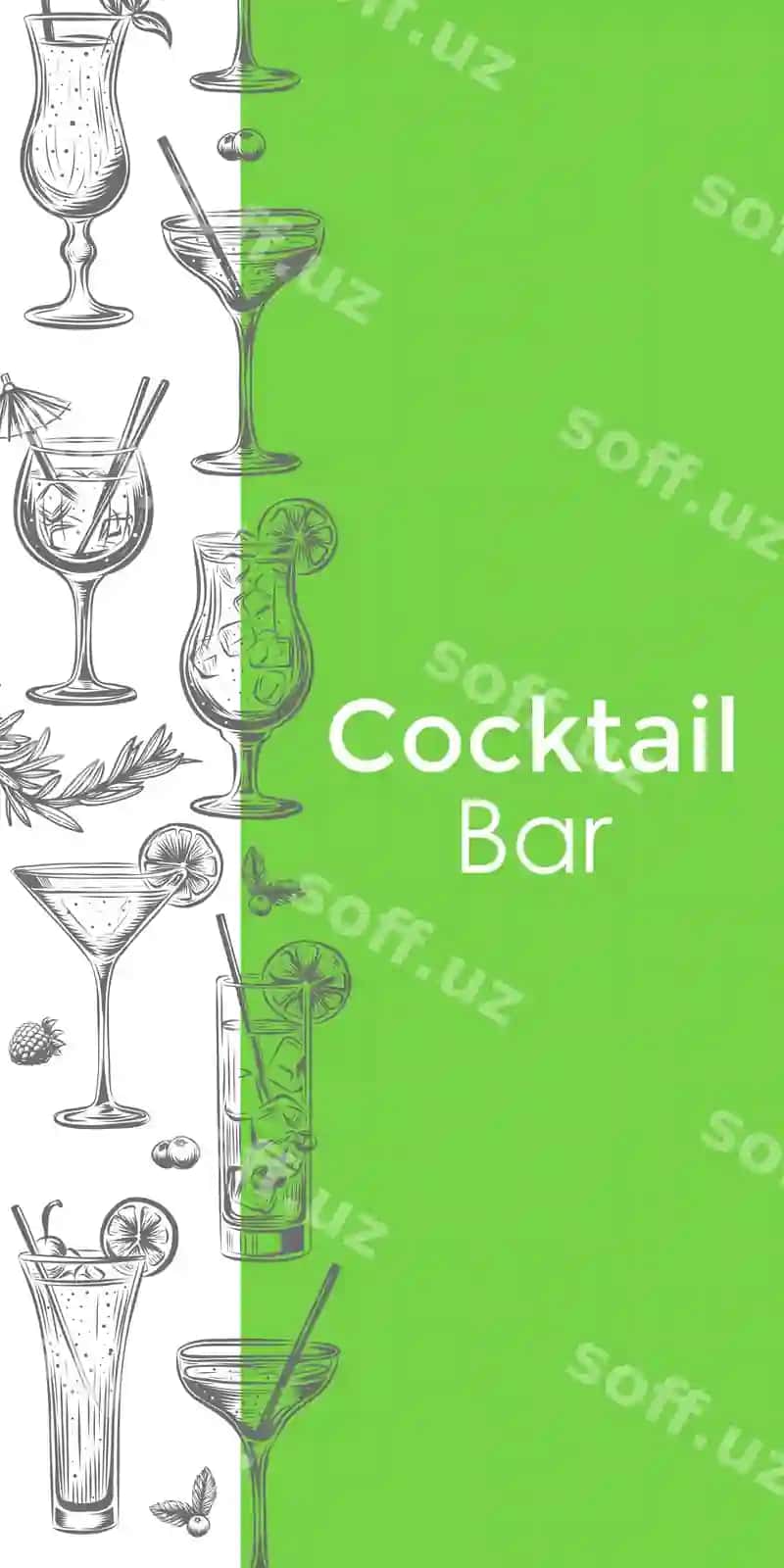 Kokteyl qo'l bilan chizilgan vektor illustratsiyasi menyu qoplashi restoran pubi | Cocktails hand drawn vector illustration menu cover restaurant pub