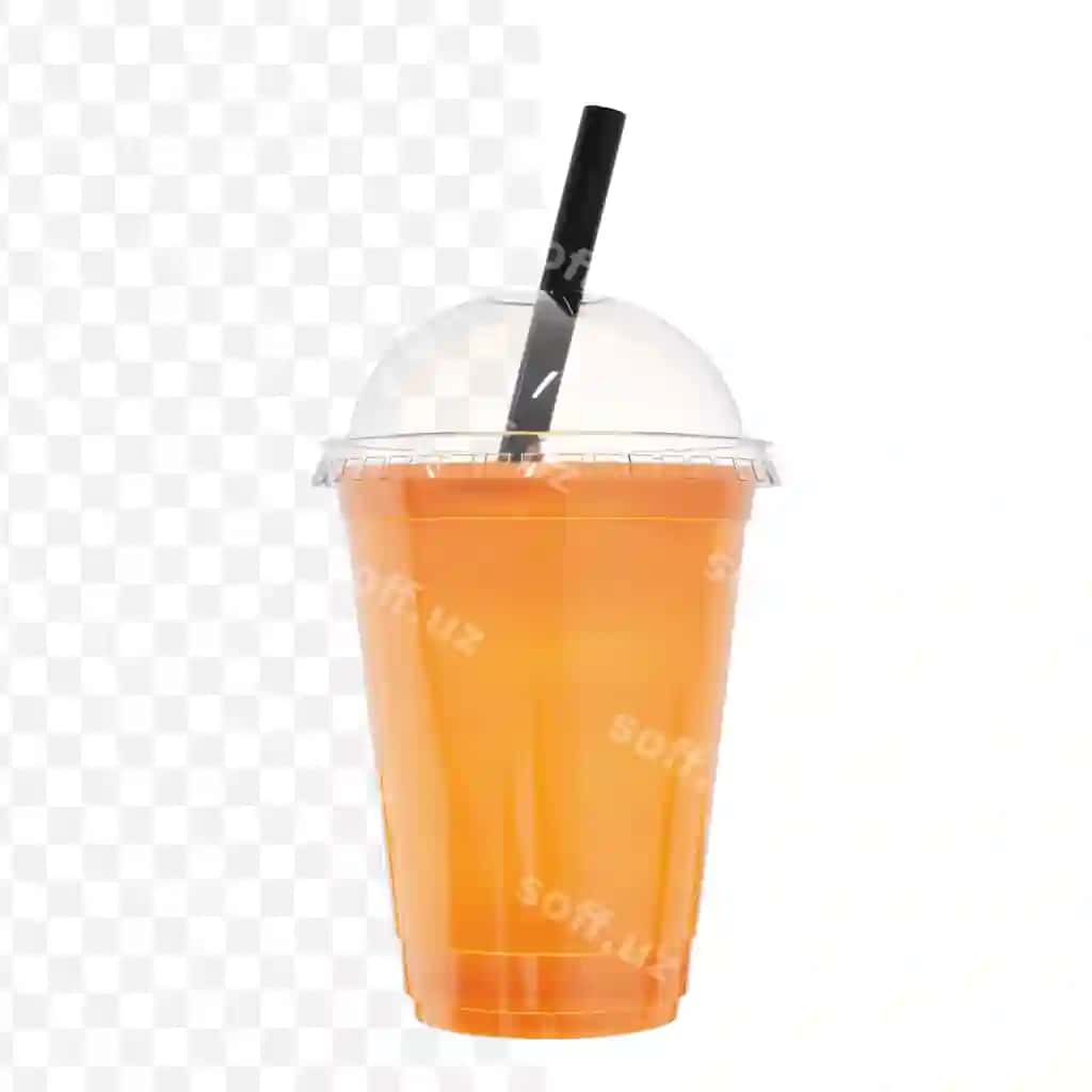 Uch o'lchovli apelsin suvi plastik kossa shtrëlka bilan uch o'lchovli render qilish illustratsiyasi | 3d orange juice plastic cup with straw 3d rendering illustration