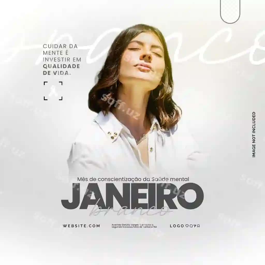 Oq yanvar, mental soxbat oyi, soxbat posti psd instagram | Janeiro branco mes de saude mental health post psd instagram