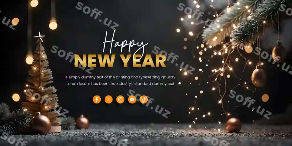 Baxtiyor yangi yil 2024 oltin harflar baneri generativ AI | Happy new year 2024 gold lettering banner generative ai