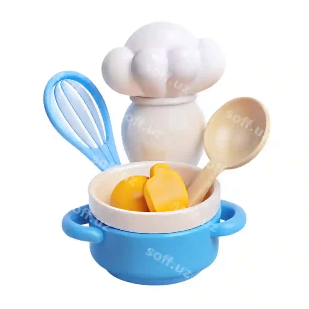 Ko'k qozon oq pardevor bilan ko'k qoshiq u | Blue pot with white lid blue spoon it