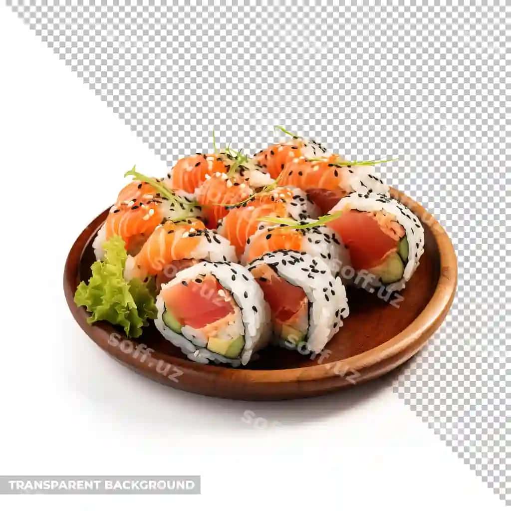 Dishe sushi ajraltirilgan orqa fondan xoliş | Plate sushi isolated without background