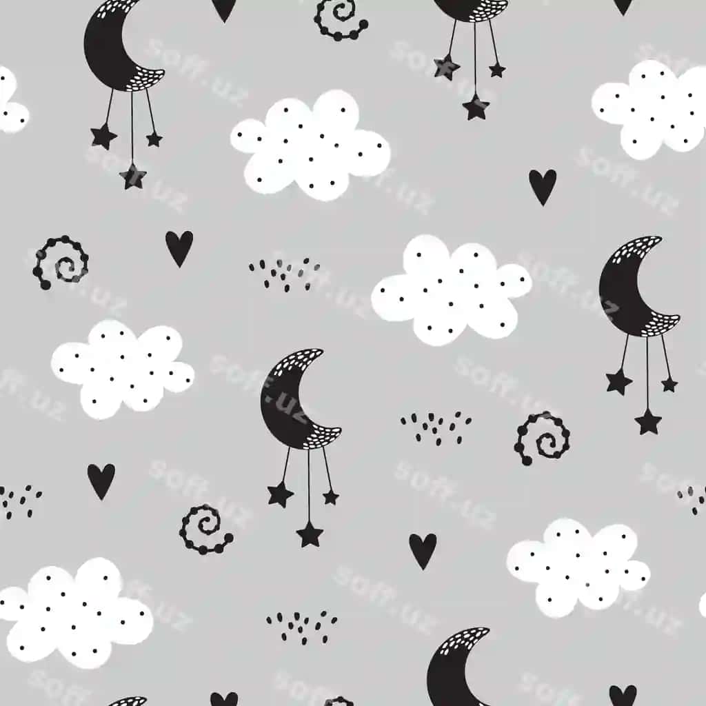Bez qatnovli naqsh bulut, rangbo'yi, yulduzlar, oy, osmon bilan | Seamless pattern with cloud rainbow stars moon sky