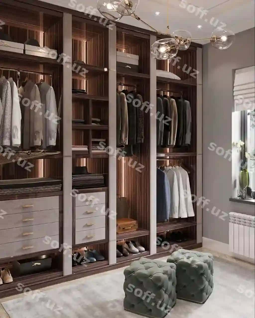 Katta shkaf bilan katta akrilyar katta akrilyar xona | Room with large closet with large mirror large mirror