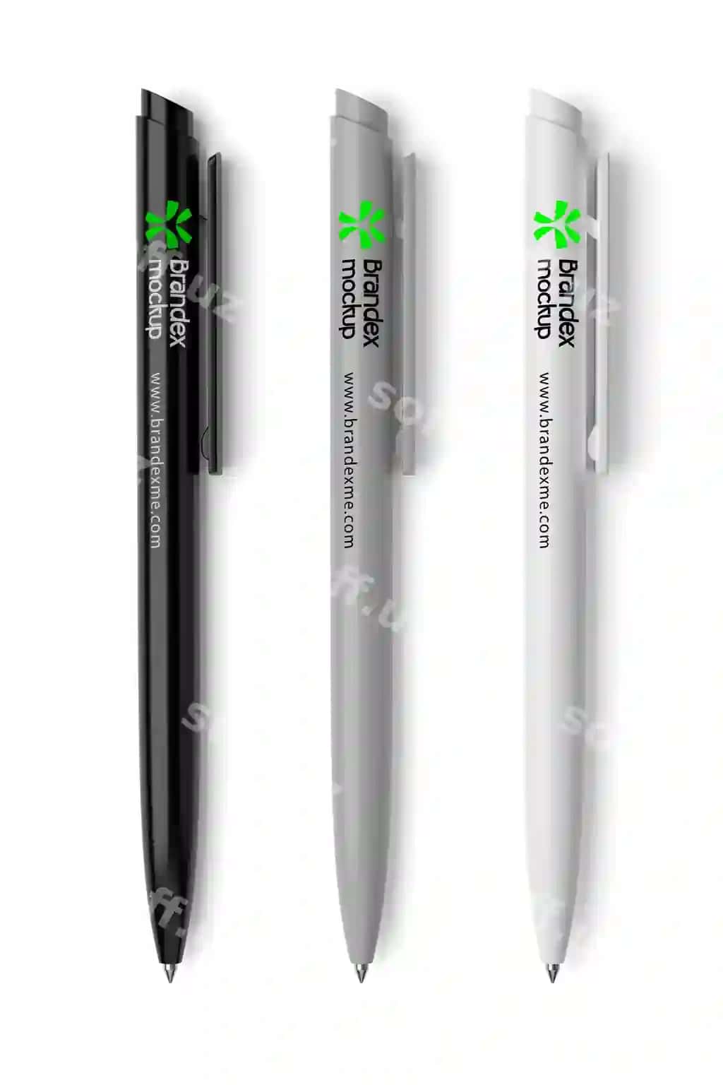 Uchta to'xtovchi qalam ajraltirilgan 3d rendering illustratsiyasi | Three ballpoint pens isolated 3d rendering illustration