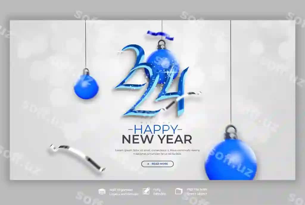 Yangi yil bilan 2024 bayrami uchun veb baner dizayn shabloni | Happy new year 2024 celebration web banner design template