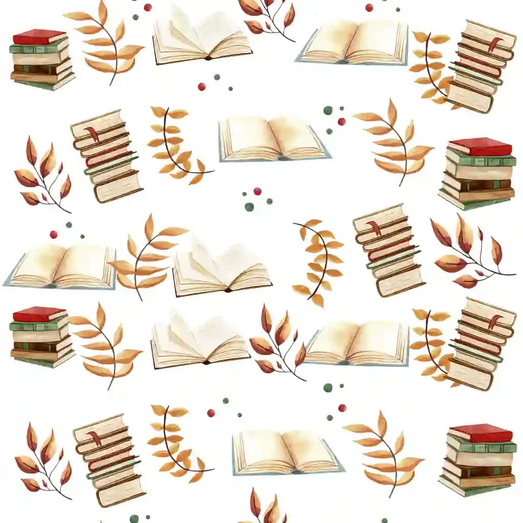 Kuzgi kitoblar bilan choksiz chiziqli akvarel naqshlari maktab akademik mavzusini qoldiradi | Seamless linear watercolor pattern with books autumn leaves back school academic theme