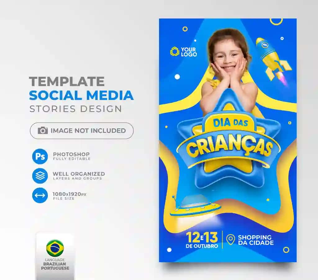 Bolalar kuni ijtimoiy media posti 3D render marketing kampaniyasi Braziliya | Children s day post social media 3d render marketing campaign brazil
