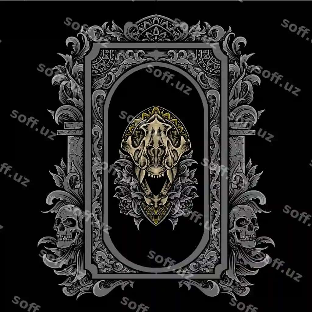 Bozlar bosh kosti illustratsiyasi oynatish uslubida | Wolves skull illustration with engraving style