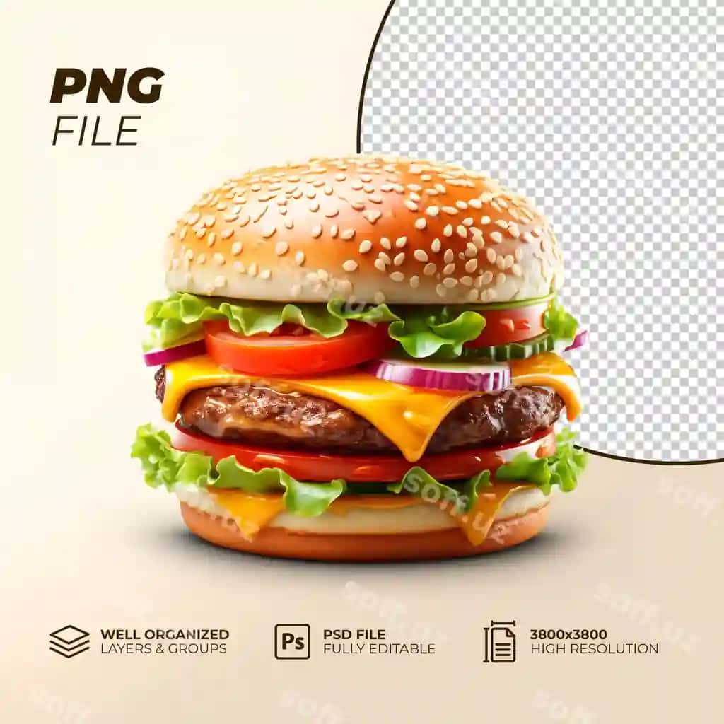 Psd 3d render realistik cheese burger | Psd 3d render realistic cheese burger
