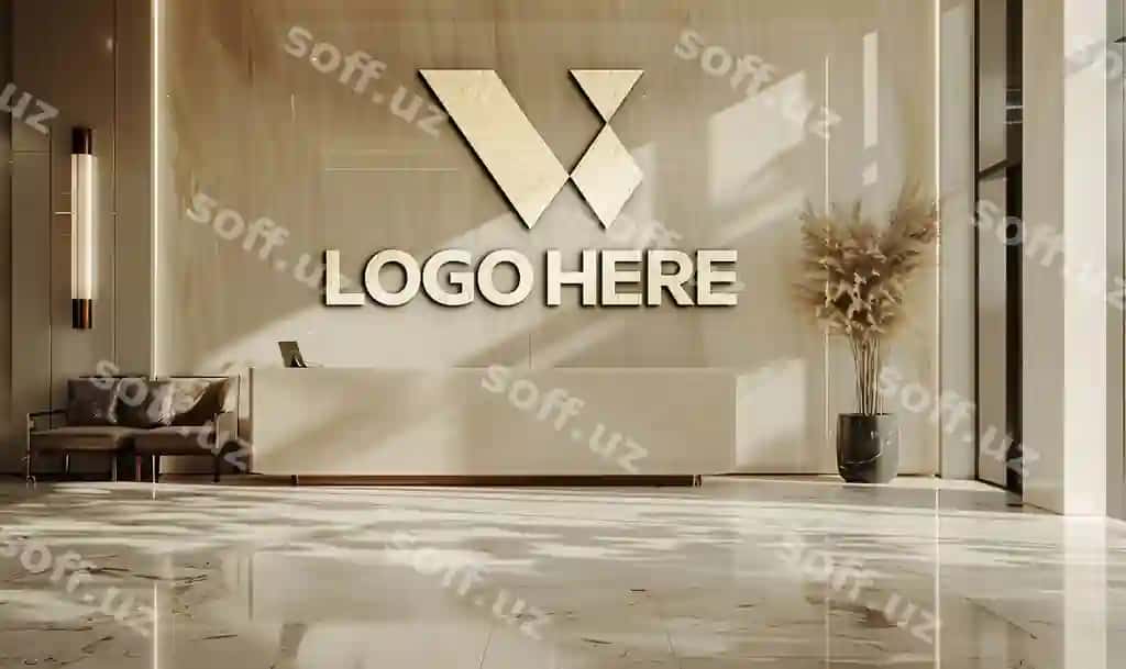 Kompaniya qabulxona devor logotip namunasi | Company reception wall logo mockup