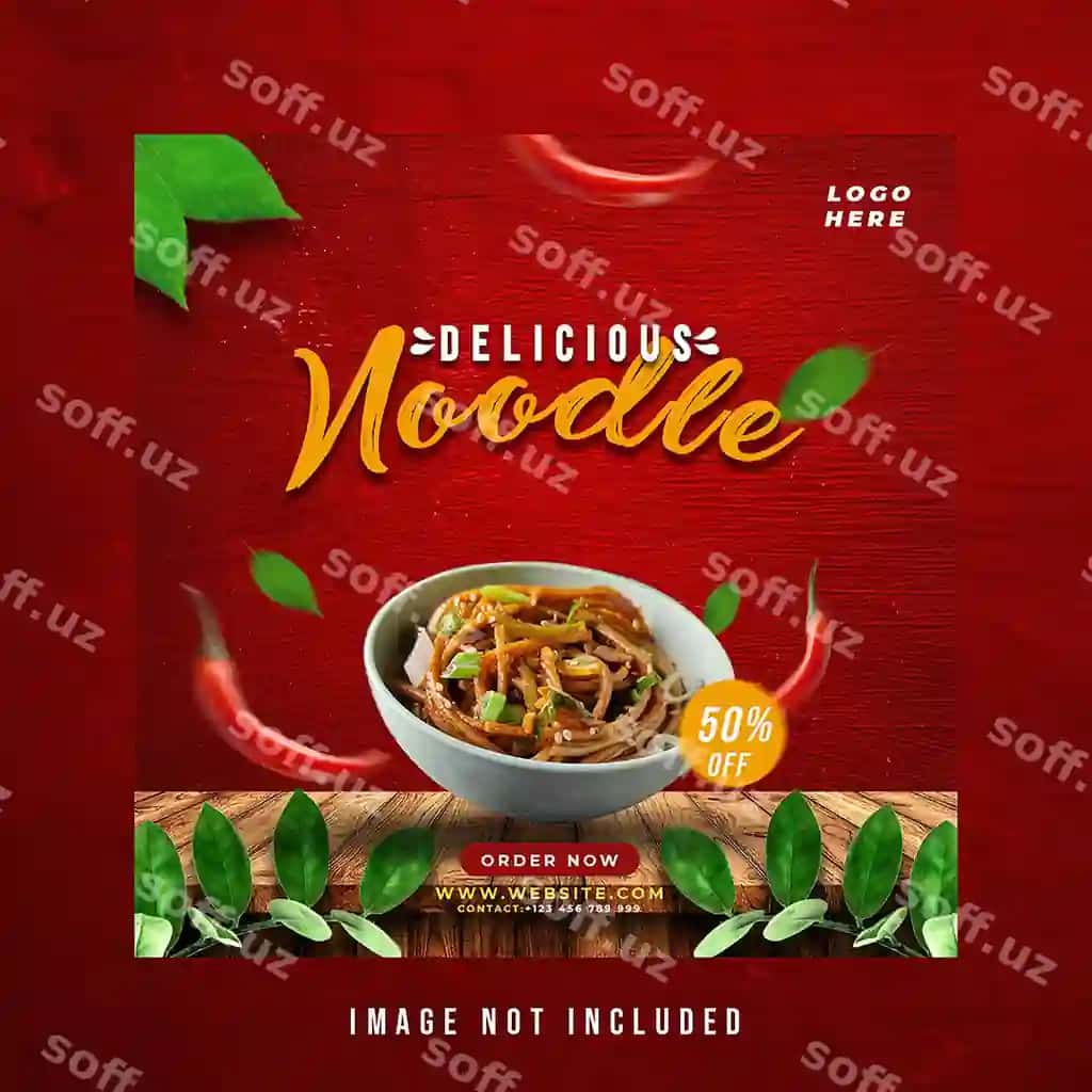 Shirin makaron ijtimoiy tarmoqlar post shabloni | Delicious noodle social media post template