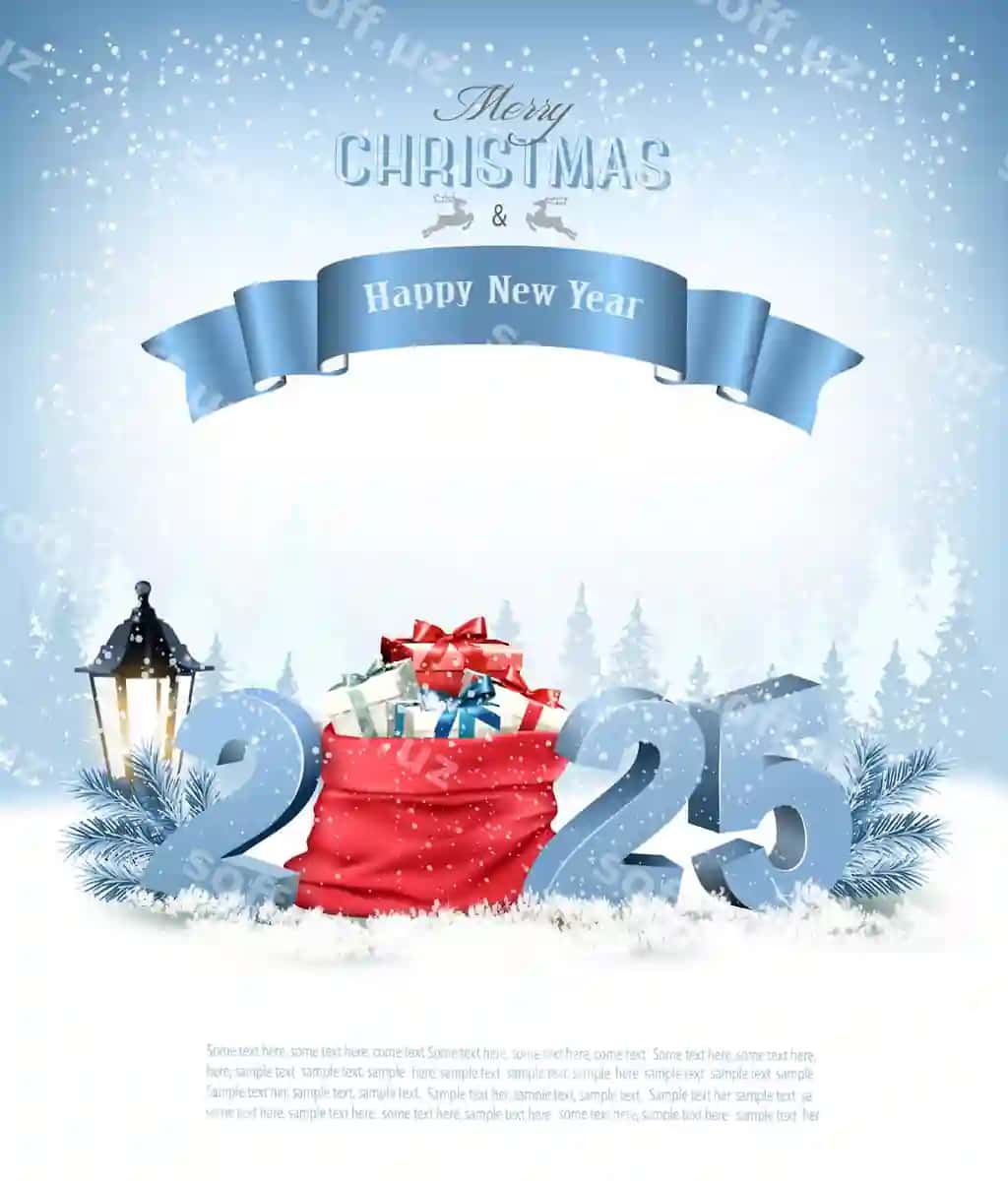 Bayram Rojdestvo orqa fonda qizil po'chada to'liq sovg'alar 2025 vektor | Holiday christmas background with red sack full presents 2025 vector