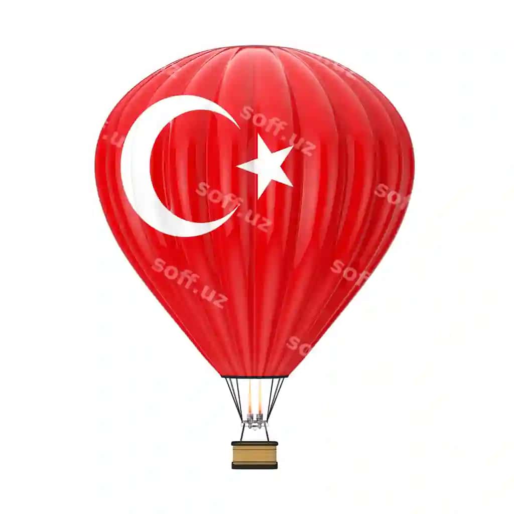 Sovuq havo balonasi Turkiya bayroqi bilan oq orqa fonda 3D render | Hot air balloon with flag turkey white background 3d rendering