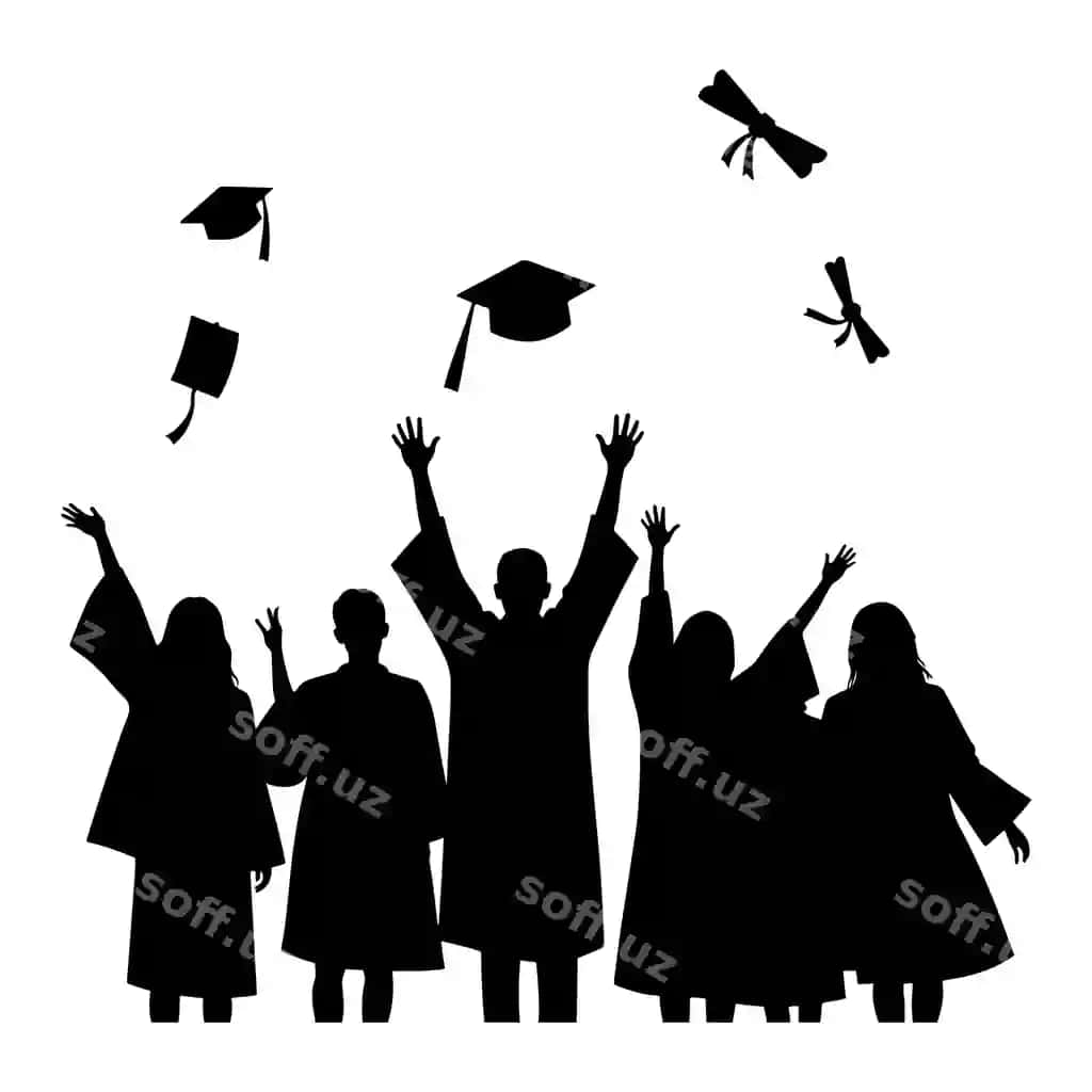 Siluet vektor illustratsiyasi magistratura talabalari oq orqa fonda | Silhouette vector illustration graduate students with white background