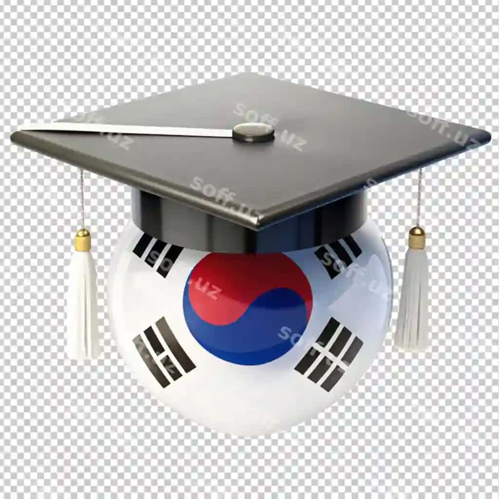 Bitiruv shaapi Janubiy Koreya bayrog'i shaffof orqa fonda | Graduation cap with south korea flag transparent background