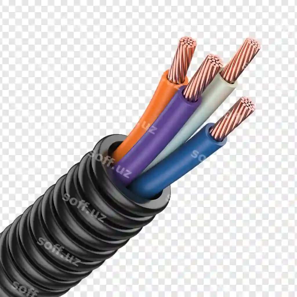 Elektrlik kabel to'plami rangli provodlar va gibrit nazoplari bilan | Electrical wiring bundle with colored wires corrugated conduit