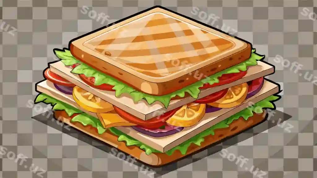 Klub sandvich yuqori ko'rinish to'liq uzunlik shaffoflik orqa fon png | Club sandwich top view full length transparency background png