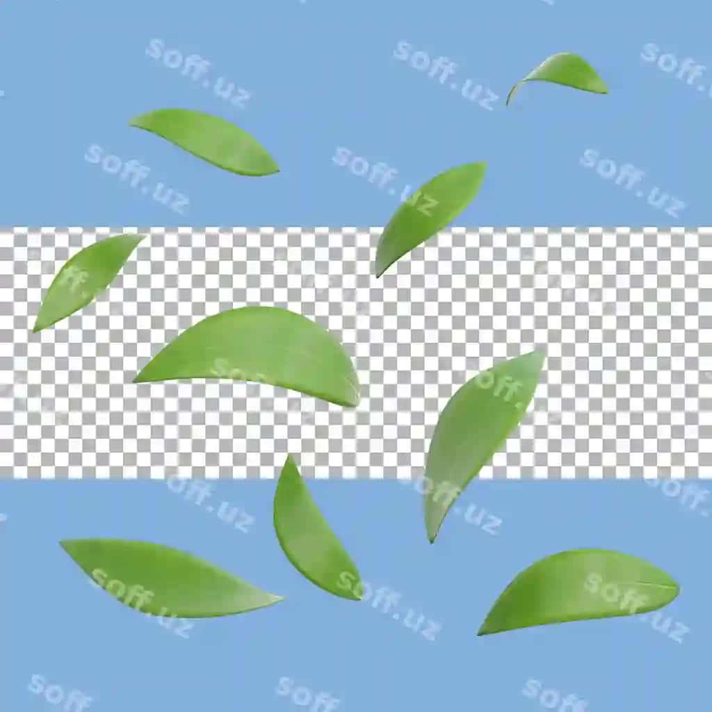 3d render engilang ko'zlarning yorqin yashil rangda ochiqlik bilan tushadi | 3d rendering fresh leaves falling green color tranparent