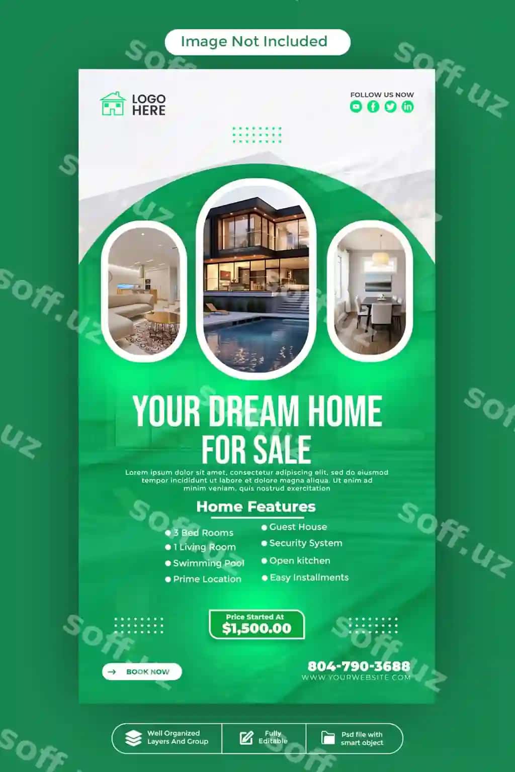 Ko'chmanonshtan uy sotilishi Facebook Instagram story veb baner shabloni | Real estate home sale facebook instragram story web banner template