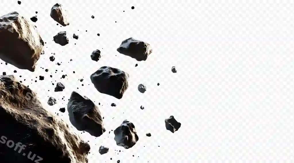 Asteroidlar kosmik yolchilar ajraltirilgan oq orqa fonda | Asteroids cosmic wanderers isolated white background