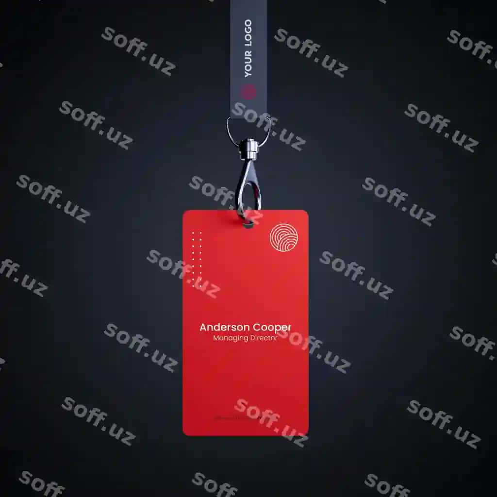 Qizil rangdagi identifikatsiya kartasi lanyerd namunasi bilan | Red color identity card with lanyard mockup