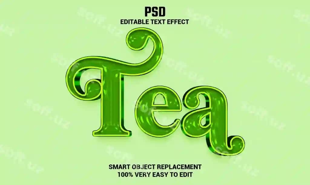 Choy 3d tahrir qilish mumkin matn effekti orqa fonda premium psd | Tea 3d editable text effect with background premium psd