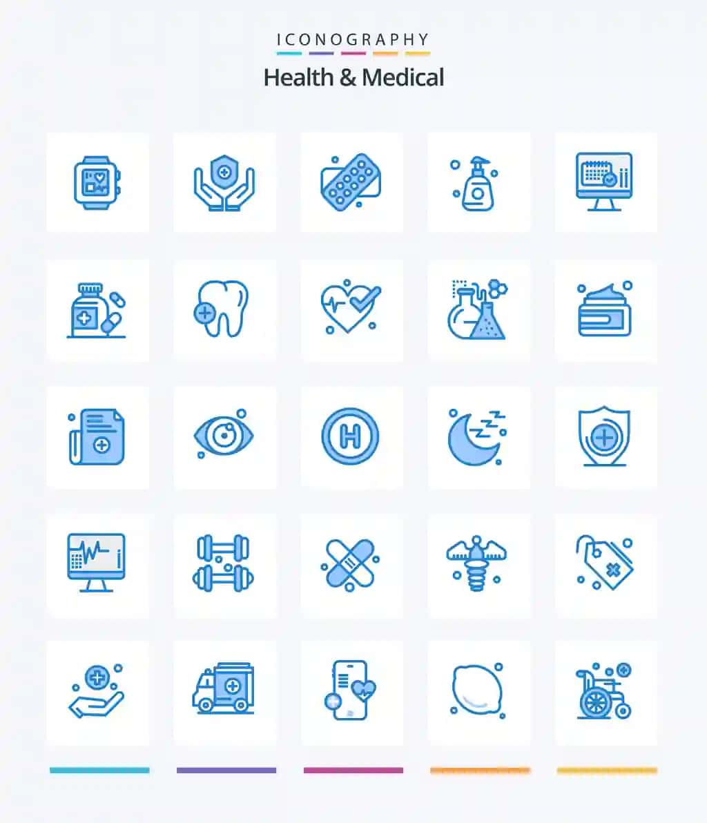 Creative Health Medical 25 koʻk piktogramma toʻplami, masalan, kalender ekrani | Creative health medical 25 blue icon pack such as calender screen