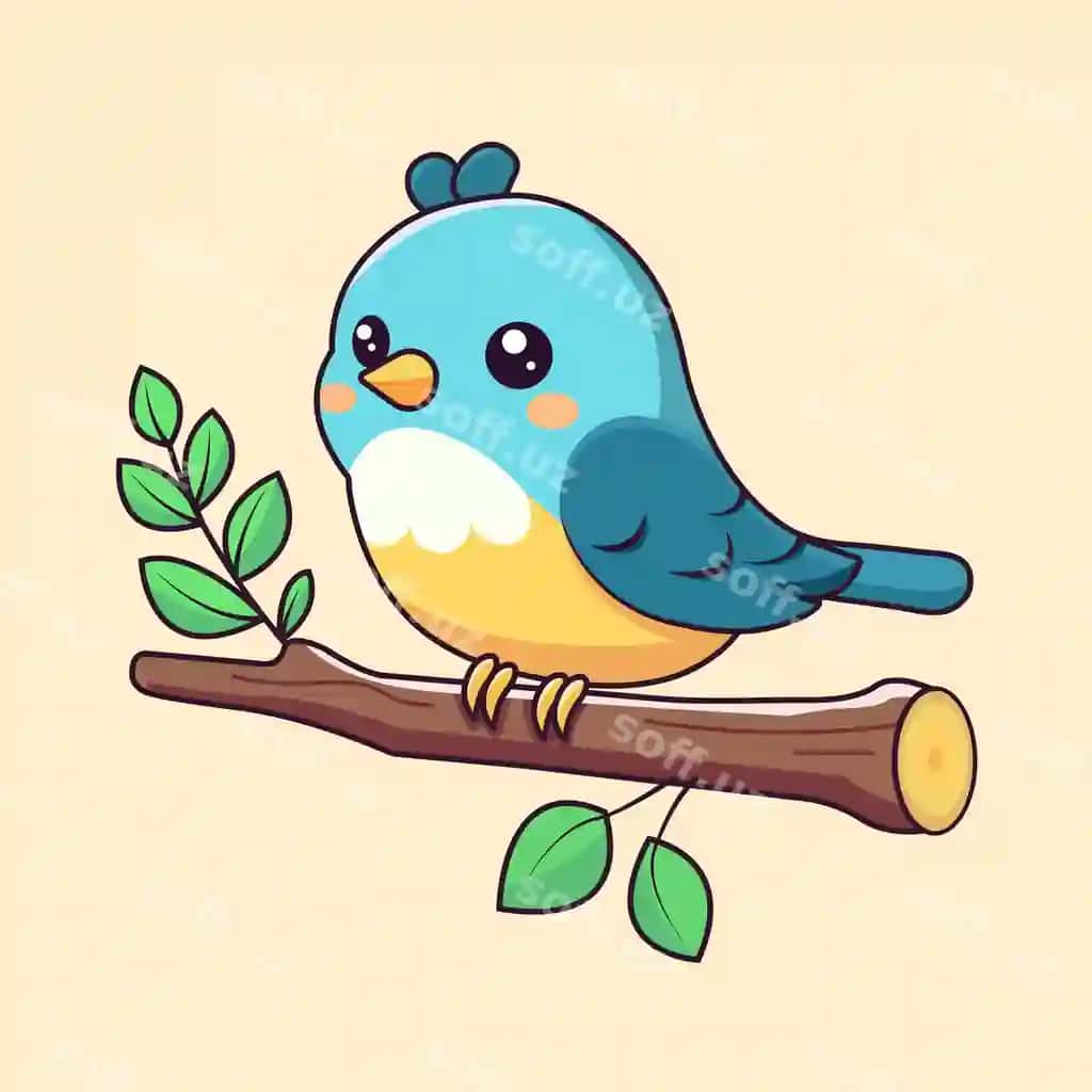 Chiroyli qush daraq karyatura vektor ikon illustratsiya heyvon tabiat | Cute bird branch cartoon vector icon illustration animal nature