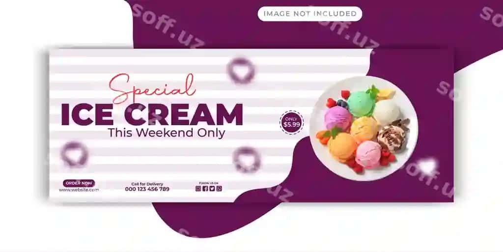 Maxsus shirin muzqaymoq ijtimoiy tarmoqlar banner post dizayn shabloni | Special delicious ice cream social media banner post design template