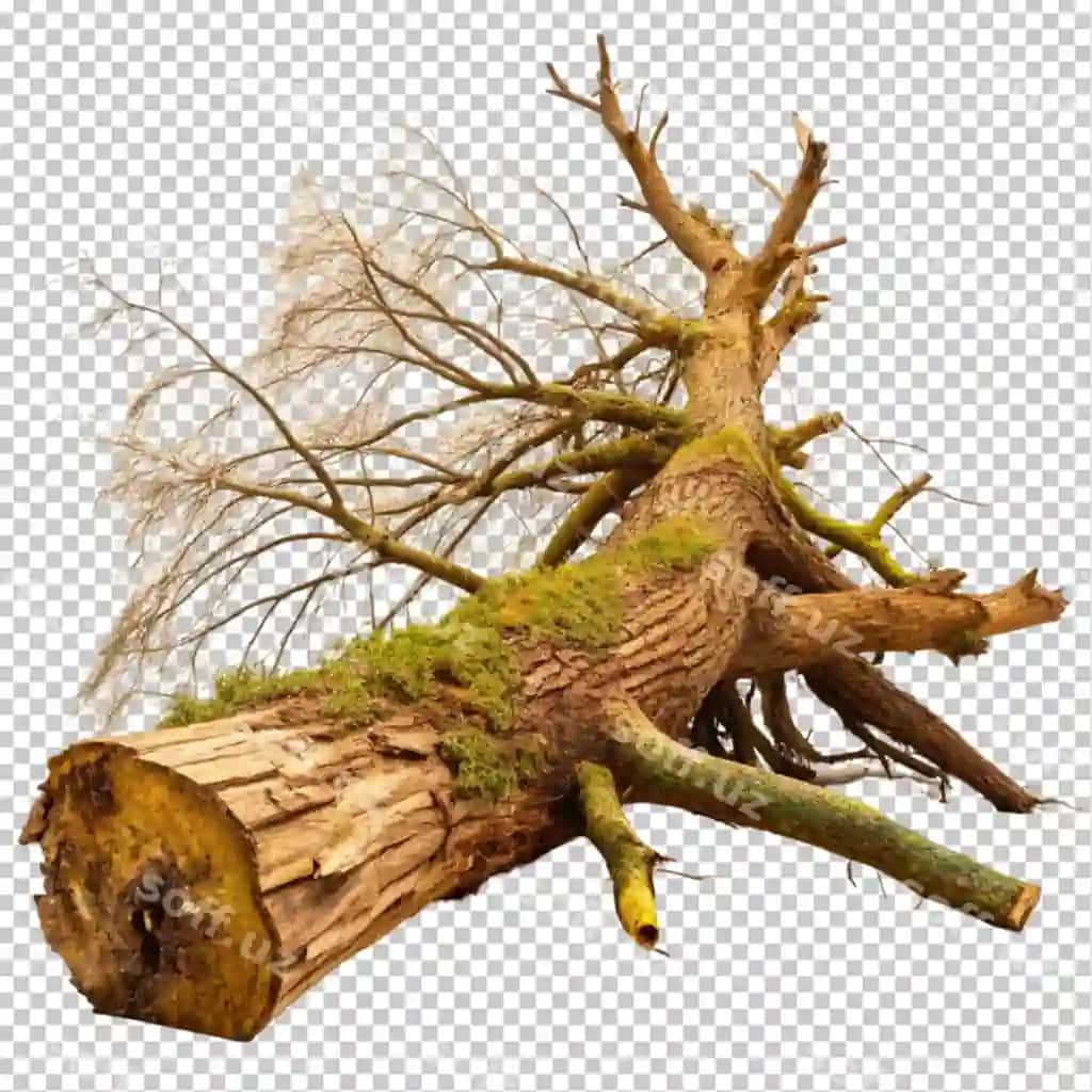 Yiqilgan daraxt shaffof orqa fonda | Fallen tree transparent background