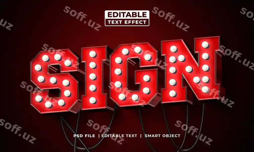 Belgi yorqin retro tahrir qilish matn effekti stili | Sign light retro editable text effect style
