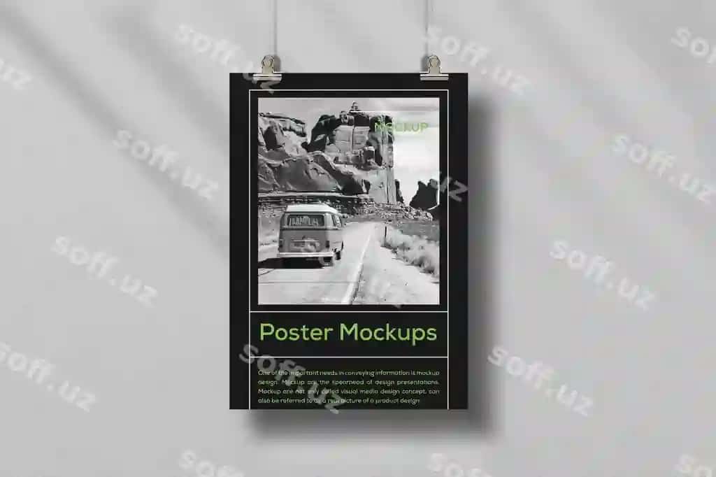 Poyezr namuna shablon dizayni asib ip soyalar bilan | Poster mockup template design hanging rope with shades shadow