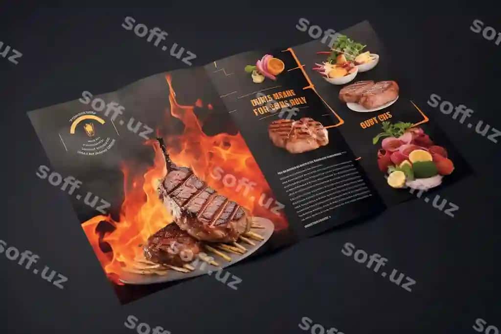 Moody grill uchga bo'lingan broshyur | Moody grill trifold brochure