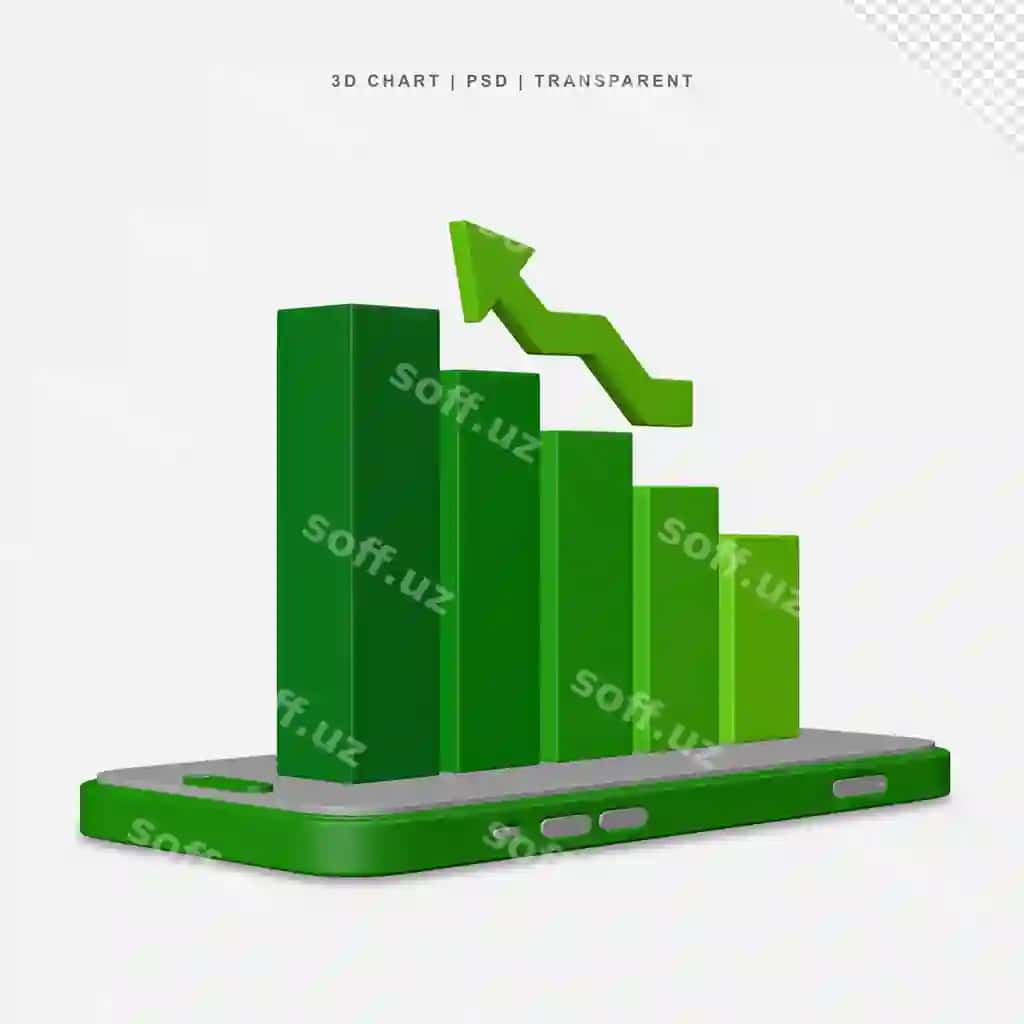 3d sutra diagrammasi mobil telefondan chiqadi, shaffof, orqa fon yo'q | 3d bar chart come out from mobile phone transparent no background
