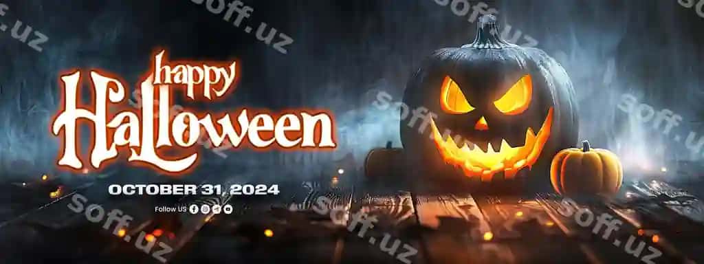 Baxromli Haloween shablonli baner kabob va piro orqa fonda qoqirqinchli | Happy halloween template banner with pumpkin ghost background scary