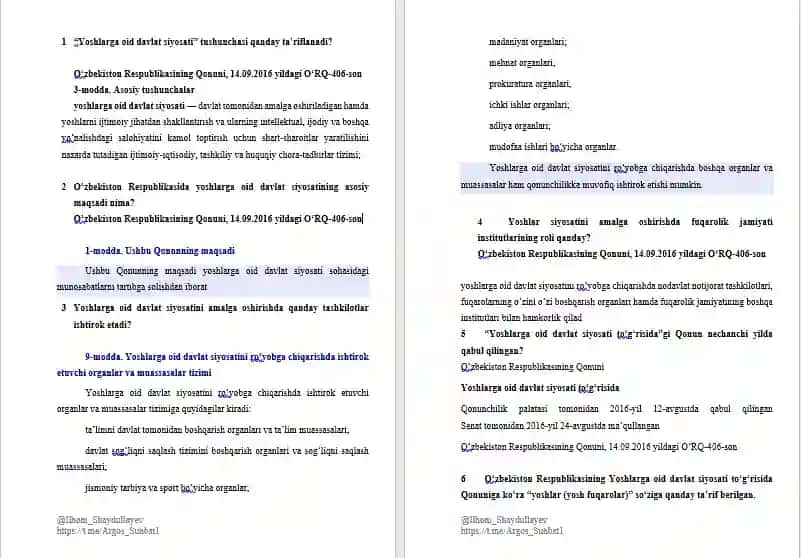 Argos suhbat savollar Yoshlar yetakchisi uchun