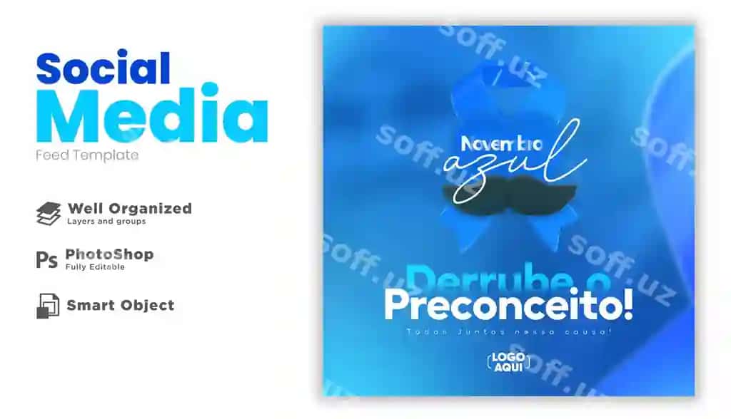 Ijtimoiy tarmoqlar Ko'k Noyabr kampeni 3D render Braziliya portugali | Social media blue november campaign 3d render brazilian portuguese