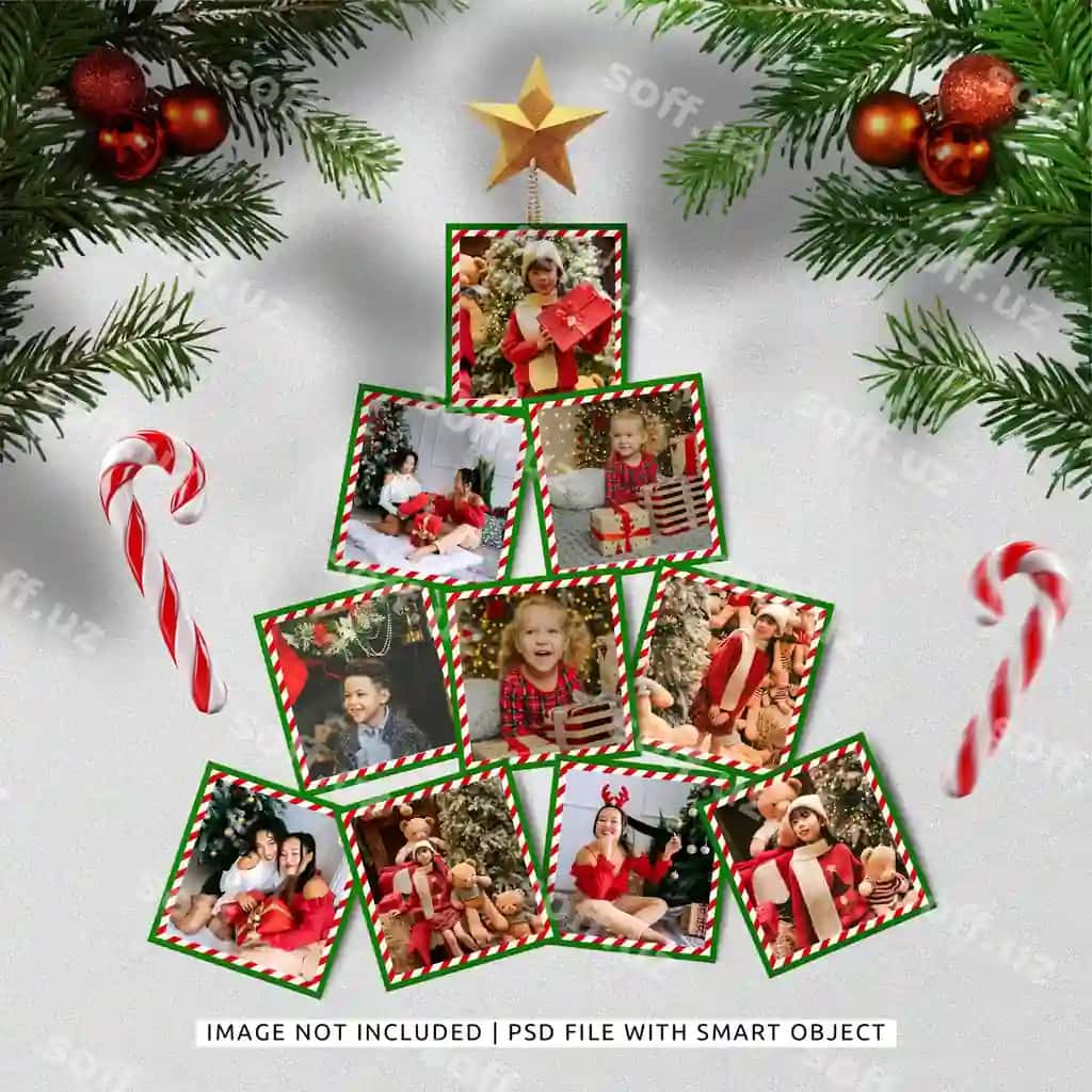 Psd Yul foto ramka polaroid mockup moodboard | Psd christmas photo frame polaroid mockup moodboard