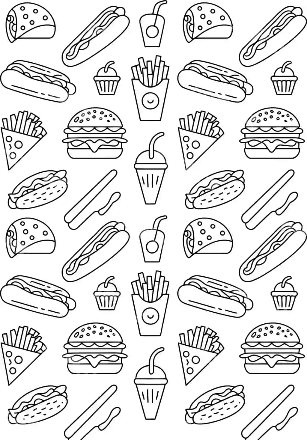 Fast food siluetli vektor illustratsiya komplekti oq fonda | Fast food silhouette vector illustration set white background