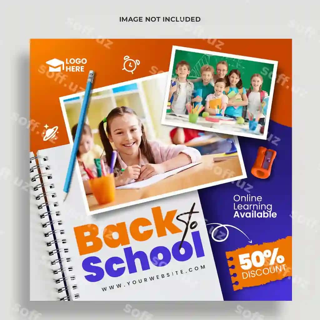 Maktab qaytish mavzusidagi ijtimoiy tarmoqlar posti uchun veb banner PSD shabloni | Back school social media post web banner psd template