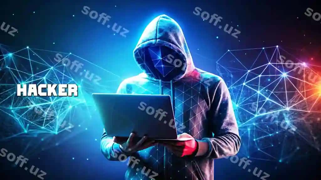 Hackar kontseptsiyasi anqarli kelajakchi ko'k rangli low poly stil dizayni | Hacker concept abstract futuristic blue color low poly style design