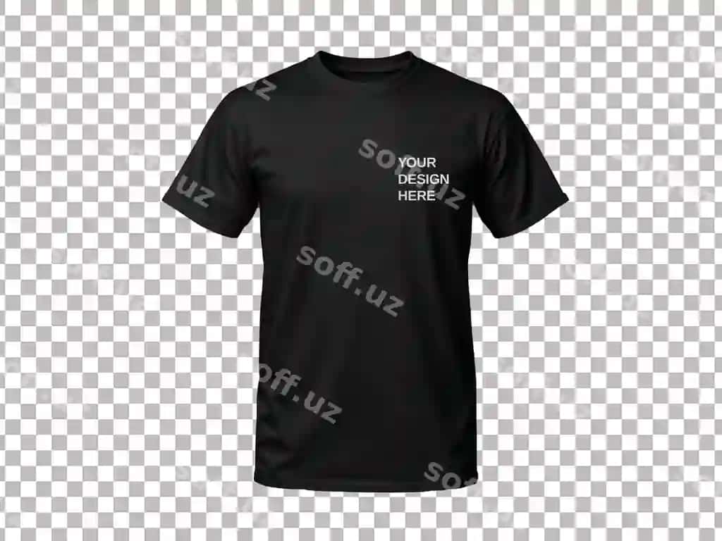 Qora futbolka mockup ajraltirilgan shaffof orqa fonda PSD shablon | Black t shirt mockup isolated trasparent background psd template