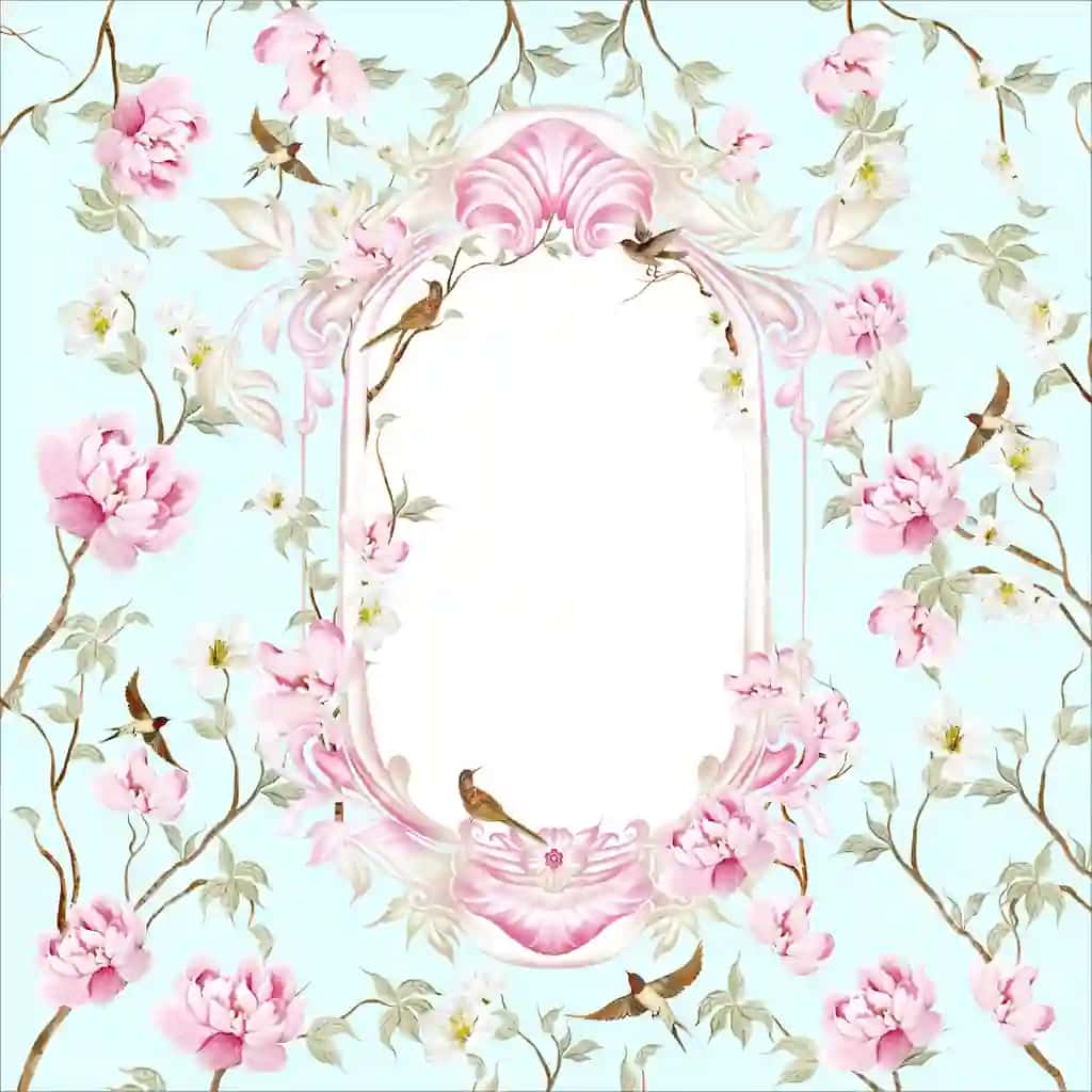 Chinoiserie gulli tur algich kartasi qushlar va gullar bilan | Chinoiserie floral wedding card with birds flowers