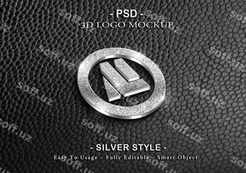 3D kumush boylik logotip modeli | 3d silver luxury logo mockup