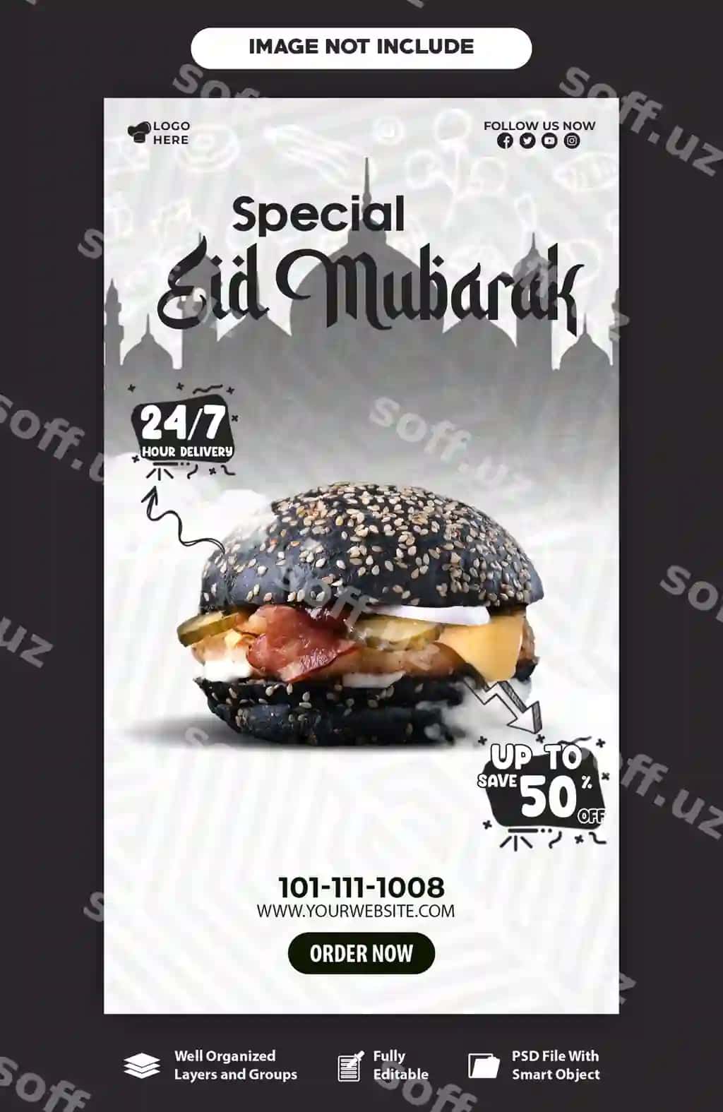 Psd misharli burger ovqat menyu Instagram Facebook story shablon | Psd delicious burger food menu instagram facebook story template
