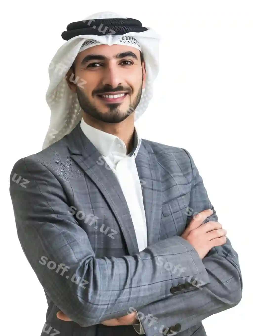 Arab biznesmen hissiyot bilan shaffof orqa fonda | Arab business man with emotion transparent background