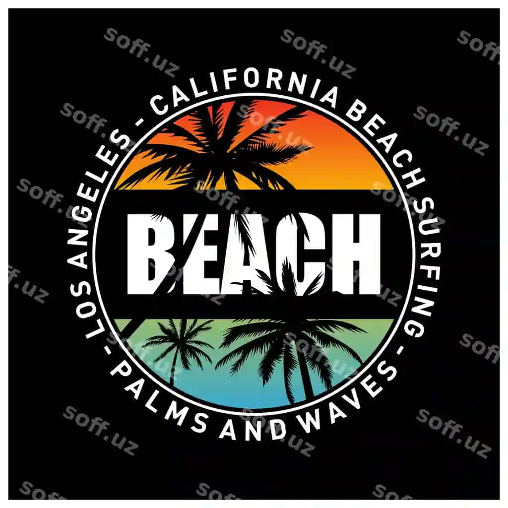 Kaliforniya plyaz surflang grafik futbolka dizayni | California beach surfing graphic t shirt design