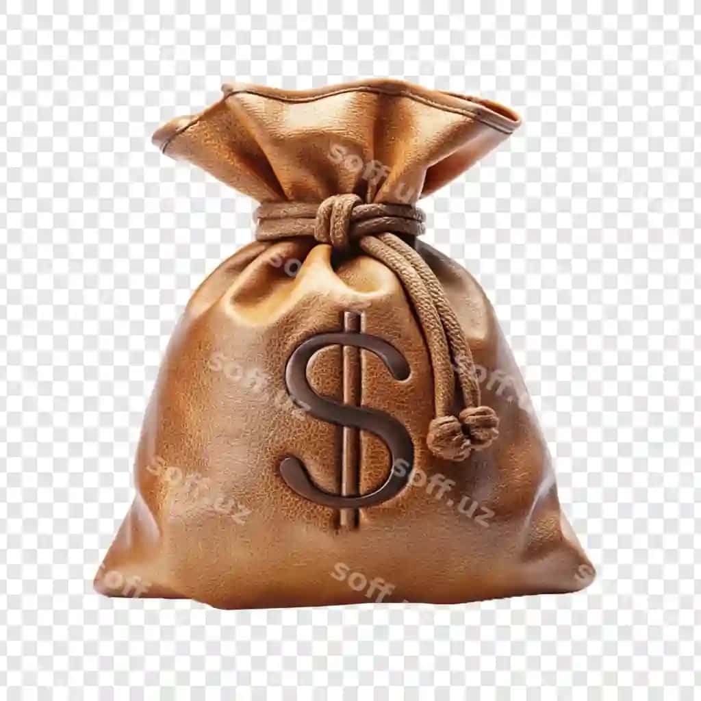 Jigarrang sumka dollar belgisi bilan ajralangan shaffof fonda | Brown bag with dollar sign isolated transparent background